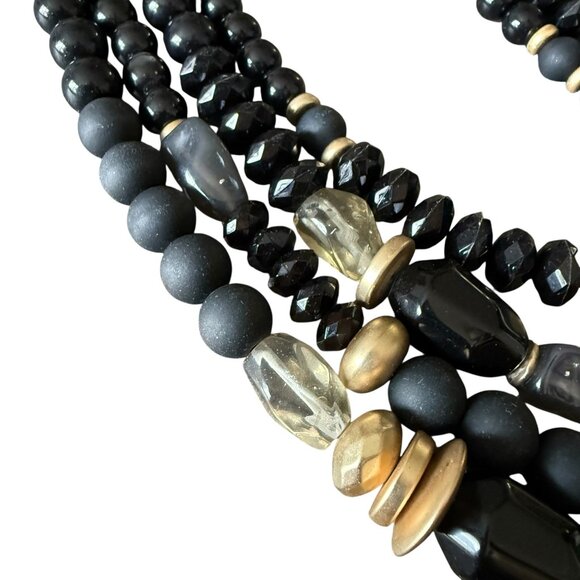 Chicos Statement Multi-Strand Beaded Necklace Black Gold Adjustable Length - Picture 2 of 9